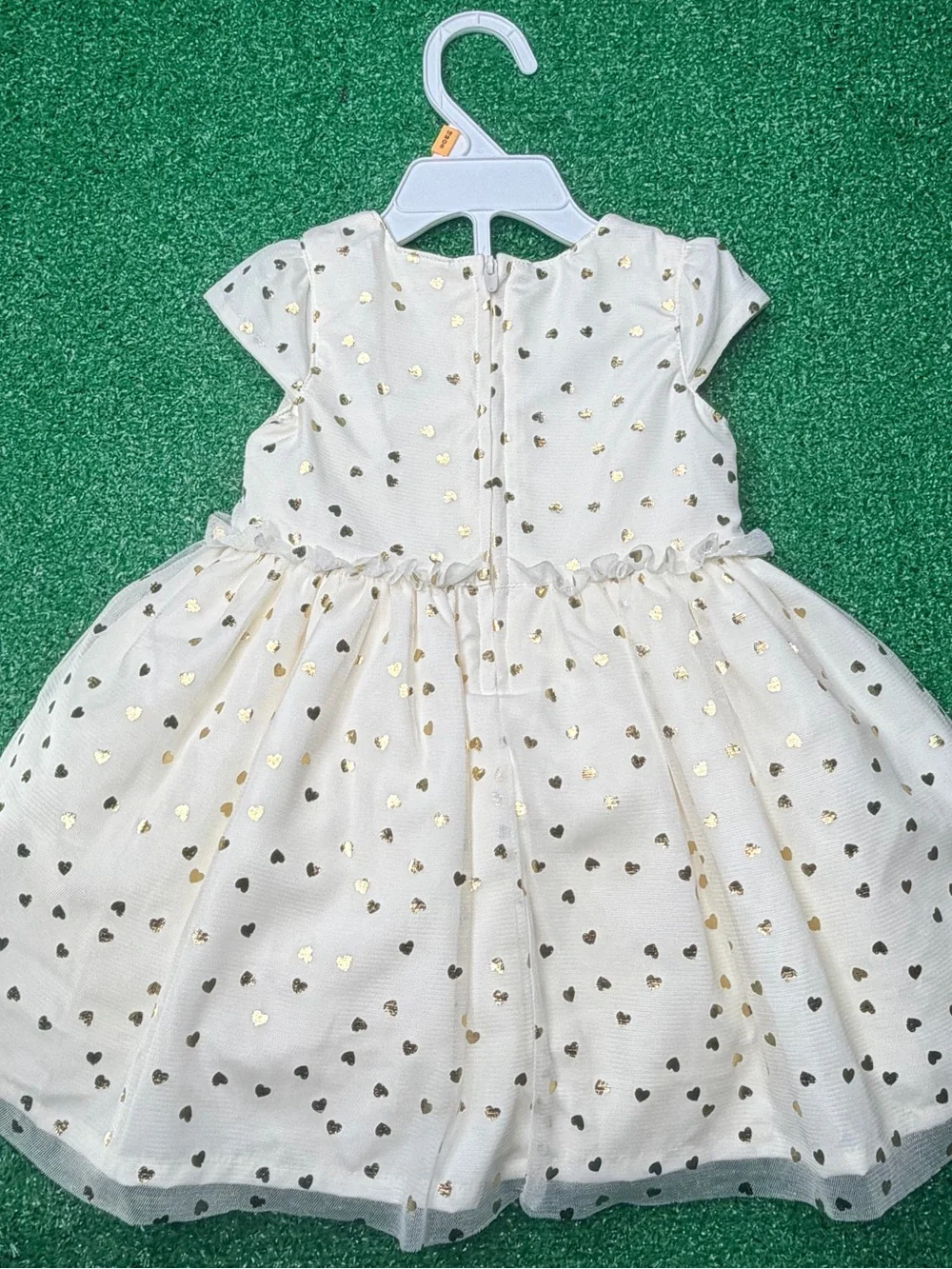 Carter's Girls 12M Ivory/Gold Heart Tulle Dress Cap Sleeve Party Wedding NWT